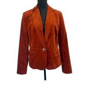 Talbots Womens Velour Velvet Blazer Jacket Stretch Rust Brown Orange 12
